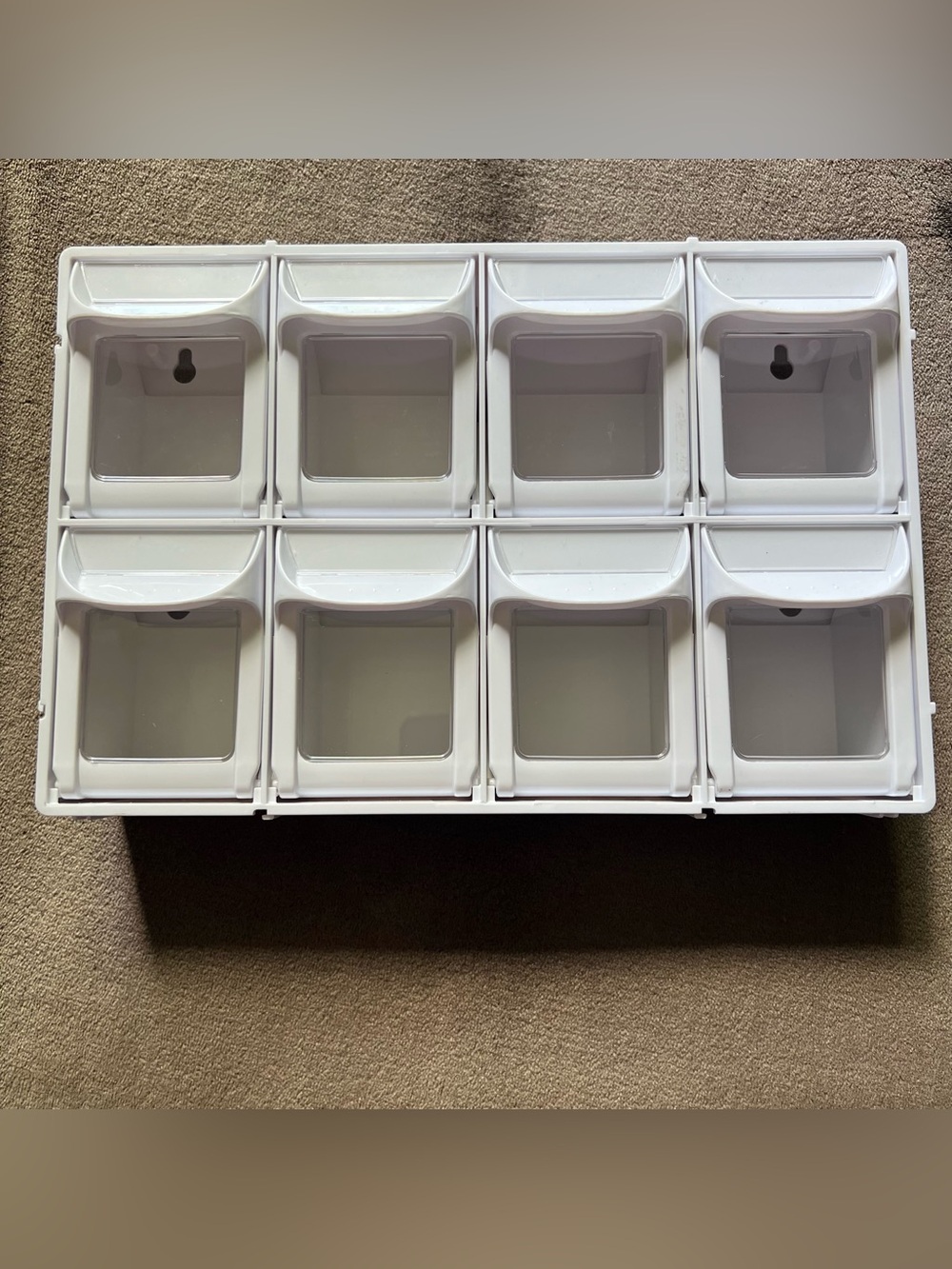 Plastic Wall Mounted Storage Organizer 8 Flip-Out Drawers White/Clear
